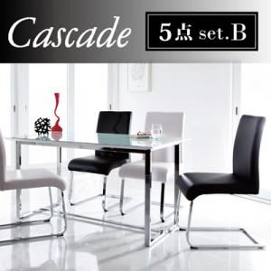 モダンデザインガラスダイニング【CASCADE】カスケード／5点セットBタイプ（テーブル+カンチレバーチェア×4） ホワイトガラス ホワイト