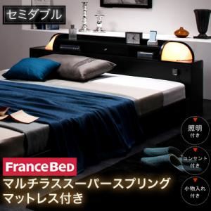 フロアベッド セミダブル【Diner】【マルチラススーパースプリングマットレス付き】 ブラック 照明・コンセント付きフロアベッド【Diner】ダイナー