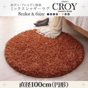 ラグマット 直径100cm(円形)【CROY】ダークパープル 防ダニ・アレルゲン抑制ミックスシャギーラグ【CROY】クロイ