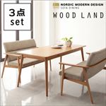 ダイニングセット 3点セット【WOOD LAND】グリーン 天然木北欧スタイルソファダイニング【WOOD LAND】ウッドランド