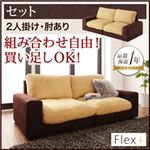 ソファーセット 2人掛け【Flex+】肘あり ベージュ×ブラウン カバーリングモジュールローソファ【Flex+】フレックスプラス【セット】