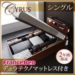 収納ベッド シングル【Cyrus】【デュラテクノマットレス付き】 ウォルナットブラウン モダンライトコンセント付き・ガス圧式跳ね上げ収納ベッド【Cyrus】サイロス