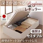収納ベッド レギュラー セミダブル【横開き】【Regless】【薄型ポケットコイルマットレス付】 ナチュラル 新開閉タイプ＆深さが選べるガス圧式跳ね上げ収納ベッド【Regless】リグレス