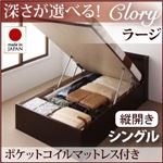 収納ベッド ラージ シングル【縦開き】【Clory】【オリジナルポケットコイルマットレス付】 ホワイト 新開閉タイプ＆深さが選べるコンセント付きガス圧式跳ね上げ収納ベッド【Clory】クローリー