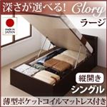 収納ベッド ラージ シングル【縦開き】【Clory】【薄型ポケットコイルマットレス付】 ナチュラル 新開閉タイプ＆深さが選べるコンセント付きガス圧式跳ね上げ収納ベッド【Clory】クローリー