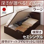 収納ベッド ラージ セミシングル【横開き】【Clory】【薄型ポケットコイルマットレス付】 ナチュラル 新開閉タイプ＆深さが選べるコンセント付きガス圧式跳ね上げ収納ベッド【Clory】クローリー