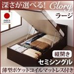 収納ベッド セミシングル【縦開き】【Clory】【薄型ポケットコイルマットレス付】 ナチュラル 新開閉タイプ＆深さが選べるコンセント付きガス圧式跳ね上げ収納ベッド【Clory】クローリー・ラージ・