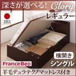 収納ベッド レギュラー シングル【横開き】【Clory】【羊毛デュラテクノマットレス付】 ナチュラル 新開閉タイプ＆深さが選べるコンセント付きガス圧式跳ね上げ収納ベッド【Clory】クローリー
