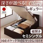 収納ベッド レギュラー セミシングル【縦開き】【Clory】【国産ポケットコイルマットレス付】 ホワイト 新開閉タイプ＆深さが選べるコンセント付きガス圧式跳ね上げ収納ベッド【Clory】クローリー