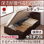 収納ベッド レギュラー セミダブル【横開き】【Clory】【羊毛デュラテクノマットレス付】 ダークブラウン 新開閉タイプ＆深さが選べるコンセント付きガス圧式跳ね上げ収納ベッド【Clory】クローリー