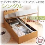 収納ベッド ラージ シングル【縦開き】【Freeda】【オリジナルポケットコイルマットレス付】 ダークブラウン 新開閉タイプが選べるガス圧式跳ね上げ大容量収納ベッド【Freeda】フリーダ
