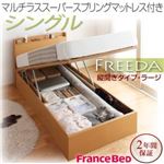 収納ベッド ラージ シングル【縦開き】【Freeda】【マルチラススーパースプリングマットレス付】 ホワイト 新開閉タイプが選べるガス圧式跳ね上げ大容量収納ベッド【Freeda】フリーダ