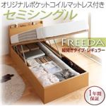 収納ベッド レギュラー セミシングル【縦開き】【Freeda】【オリジナルポケットコイルマットレス付】 ホワイト 新開閉タイプが選べるガス圧式跳ね上げ大容量収納ベッド【Freeda】フリーダ