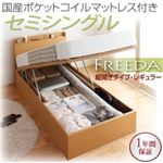 収納ベッド レギュラー セミシングル【縦開き】【Freeda】【国産ポケットコイルマットレス付】 ナチュラル 新開閉タイプが選べるガス圧式跳ね上げ大容量収納ベッド【Freeda】フリーダ