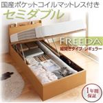 収納ベッド レギュラー セミダブル【縦開き】【Freeda】【国産ポケットコイルマットレス付】 ナチュラル 新開閉タイプが選べるガス圧式跳ね上げ大容量収納ベッド【Freeda】フリーダ