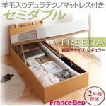 収納ベッド レギュラー セミダブル【縦開き】【Freeda】【羊毛デュラテクノマットレス付】 ホワイト 新開閉タイプが選べるガス圧式跳ね上げ大容量収納ベッド【Freeda】フリーダ