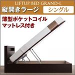 収納ベッド ラージ シングル【縦開き】【Grand L】【薄型ポケットコイルマットレス付】 ナチュラル 新開閉タイプが選べるガス圧式跳ね上げ大容量収納ベッド【Grand L】