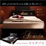 収納ベッド セミダブル【Acacia】【ポケットコイルマットレス:レギュラー付き】 カラー：ブラック マットレスカラー：ブラック モダンライト・コンセント付き収納ベッド【Acacia】アケーシア