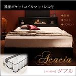 収納ベッド ダブル【Acacia】【国産ポケットコイルマットレス付き】 ブラック モダンライト・コンセント付き収納ベッド【Acacia】アケーシア