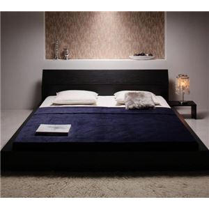 ローベッド クイーン 【マルチラスダブルデッキスプリングマットレス付き】 ブラック モダンデザインローベッド 【The Queen&King Low Bed】