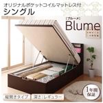 収納ベッド レギュラー シングル【縦開き】【Blume】【オリジナルポケットコイルマットレス付】 ホワイト 開閉＆深さが選べるガス圧式跳ね上げ収納ベッド【Blume】 ブルーメ