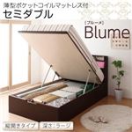 収納ベッド ラージ セミダブル【縦開き】【Blume】【薄型ポケットコイルマットレス付】 ダークブラウン 開閉＆深さが選べるガス圧式跳ね上げ収納ベッド【Blume】 ブルーメ
