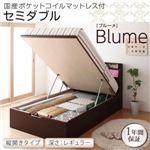 収納ベッド レギュラー セミダブル【縦開き】【Blume】【国産ポケットコイルマットレス付】 ホワイト 開閉＆深さが選べるガス圧式跳ね上げ収納ベッド【Blume】 ブルーメ