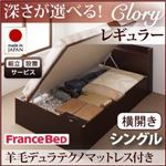 【組立設置費込】 収納ベッド レギュラー シングル【横開き】【Clory】【羊毛デュラテクノマットレス付】 ナチュラル 新 開閉タイプ＆深さが選べるコンセント付きガス圧式跳ね上げ収納ベッド【Clory】クローリー