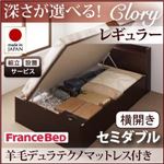 【組立設置費込】 収納ベッド レギュラー セミダブル【横開き】【Clory】【羊毛デュラテクノマットレス付】 ホワイト 新 開閉タイプ＆深さが選べるコンセント付きガス圧式跳ね上げ収納ベッド【Clory】クローリー