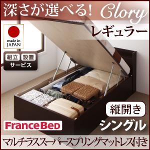 【組立設置費込】収納ベッド レギュラー シングル【縦開き】【マルチラススーパースプリングマットレス付】【Clory】ナチュラル 開閉タイプ＆深さが選べるコンセント付きガス圧式跳ね上げ収納ベッド【Clory】クローリー