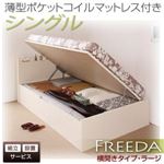 【組立設置費込】 収納ベッド ラージ シングル【横開き】【Freeda】【薄型ポケットコイルマットレス付】 ダークブラウン 新 開閉タイプが選べるガス圧式跳ね上げ大容量収納ベッド【Freeda】フリーダ