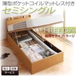 【組立設置費込】 収納ベッド ラージ セミシングル【縦開き】【Freeda】【薄型ポケットコイルマットレス付】 ホワイト 新 開閉タイプが選べるガス圧式跳ね上げ大容量収納ベッド【Freeda】フリーダ