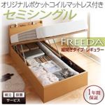 【組立設置費込】 収納ベッド レギュラー セミシングル【縦開き】【Freeda】【オリジナルポケットコイルマットレス付】 ホワイト 新 開閉タイプが選べるガス圧式跳ね上げ大容量収納ベッド【Freeda】フリーダ