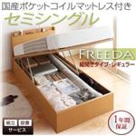 【組立設置費込】 収納ベッド レギュラー セミシングル【縦開き】【Freeda】【国産ポケットコイルマットレス付】 ダークブラウン 新 開閉タイプが選べるガス圧式跳ね上げ大容量収納ベッド【Freeda】フリーダ