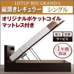 【組立設置費込】 収納ベッド レギュラー シングル【縦開き】【Grand L】【オリジナルポケットコイルマットレス付】 ホワイト 新 開閉タイプが選べるガス圧式跳ね上げ大容量収納ベッド【Grand L】