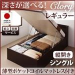 【組立設置費込】 収納ベッド レギュラー シングル【縦開き】【Clory】【薄型ポケットコイルマットレス付】 ホワイト 新 開閉タイプ＆深さが選べるコンセント付きガス圧式跳ね上げ収納ベッド【Clory】クローリー