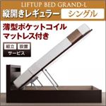 【組立設置費込】 収納ベッド レギュラー シングル【縦開き】【Grand L】【薄型ポケットコイルマットレス付】 ナチュラル 新 開閉タイプが選べるガス圧式跳ね上げ大容量収納ベッド【Grand L】
