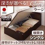 【組立設置費込】収納ベッド ラージ シングル【横開き】【Clory】【薄型ポケットコイルマットレス付】 ダークブラウン 開閉タイプ＆深さが選べるコンセント付きガス圧式跳ね上げ収納ベッド【Clory】クローリー