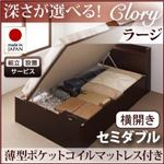 【組立設置費込】収納ベッド ラージ セミダブル【横開き】【Clory】【薄型ポケットコイルマットレス付】 ホワイト 開閉タイプ＆深さが選べるコンセント付きガス圧式跳ね上げ収納ベッド【Clory】クローリー
