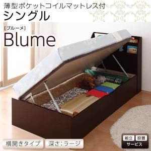 【組立設置費込】 収納ベッド ラージ シングル【横開き】【Blume】【薄型ポケットコイルマットレス付】 ダークブラウン 開閉＆深さが選べるガス圧式跳ね上げ収納ベッド【Blume】ブルーメ
