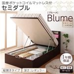 【組立設置費込】 収納ベッド レギュラー セミダブル【縦開き】【Blume】【国産ポケットコイルマットレス付】 ホワイト 開閉＆深さが選べるガス圧式跳ね上げ収納ベッド【Blume】ブルーメ
