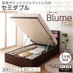 【組立設置費込】 収納ベッド ラージ セミダブル【縦開き】【Blume】【国産ポケットコイルマットレス付】 ホワイト 開閉＆深さが選べるガス圧式跳ね上げ収納ベッド【Blume】ブルーメ