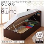 【組立設置費込】 収納ベッド ラージ シングル【横開き】【Blume】【国産ポケットコイルマットレス付】 ダークブラウン 開閉＆深さが選べるガス圧式跳ね上げ収納ベッド【Blume】ブルーメ