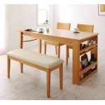 ダイニングセット 4点セット(テーブル+チェア×2+ベンチ)【Dream.3】ハニーナチュラル 3段階に広がる!収納ラック付きエクステンションダイニング【Dream.3】