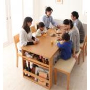 ダイニングセット 6点セット(テーブル+チェア×4+ベンチ)【Dream.3】ハニーナチュラル 3段階に広がる!収納ラック付きエクステンションダイニング【Dream.3】