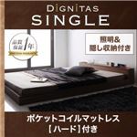 フロアベッド シングル【dignitas】【ポケットコイルマットレス:ハード付き】 ブラック 照明＆隠し収納付き!モダンデザインフロアベッド【dignitas】ディニタス
