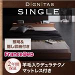 フロアベッド シングル【dignitas】【羊毛入りデュラテクノマットレス付き】 ウォルナットブラウン 照明＆隠し収納付き!モダンデザインフロアベッド【dignitas】ディニタス