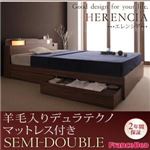 収納ベッド セミダブル【HERENCIA】ウォルナットブラウン 照明・コンセント付き収納ベッド【HERENCIA】エレンシア