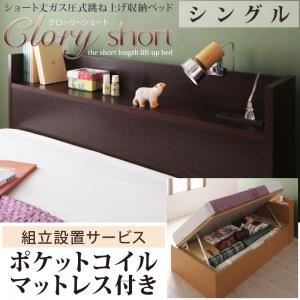 【組立設置費込】 収納ベッド シングル【横開き】【Clory Short】【ポケットコイルマットレス付】 ナチュラル ラージ ショート丈ガス圧式跳ね上げ収納ベッド【Clory Short】クローリーショート