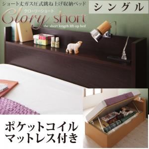 収納ベッド シングル【横開き】【Clory Short】【ポケットコイルマットレス付】 ダークブラウン ラージ ショート丈ガス圧式跳ね上げ収納ベッド【Clory Short】クローリーショート
